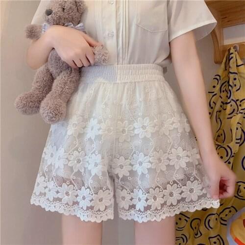 Sannian Leggings Womens Clothes Thin Section Cute Girl Underwear White Safety Pants Anti-empty Loose Lace Side Shorts