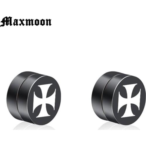 Maxmoon Black Magnet Iron Cross Stud Earrings for Woman and Man Slimming Black Magnetic Earrings For Female And Male