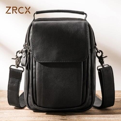 ZRCX Mens Messenger Bag Mini Genuine Leather Shoulder Bag Retro Mobile Phone Casual Fashion Vertical Shoulder Bag