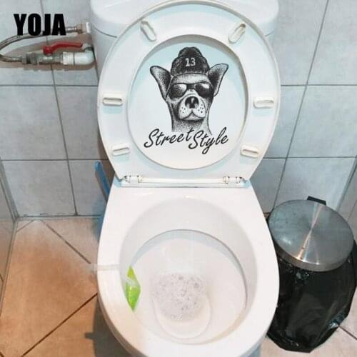 YOJA 17.3*22CM STWEET STYLE Cartoon Dog WC Toilet Sticker Decor Home Wall Decals T1-0279