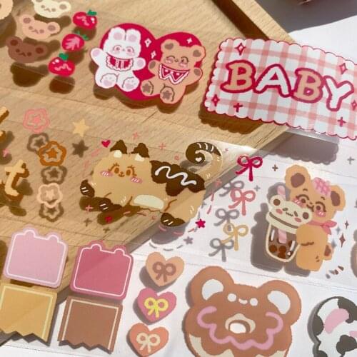 Kawaii Cartoon bear Series PVC Washi Masking Tape Stickers Scrapbooking Stationery Decorative Long Strip Of Tape