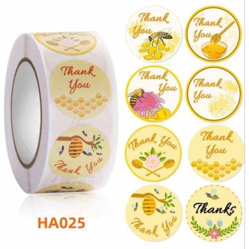 Thank You Stickers 500PCS Honey Bee Decor Thanksgiving Day Circle Roll Seal Label Chrome Paper Wedding Small Business Gift Tag