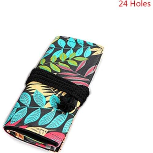2021 New Tree Leaf 12/24/36/48/72 Holes Canvas Roll Pen Curtain Pencil Bag Case Makeup Wrap Holder Storage Pouch