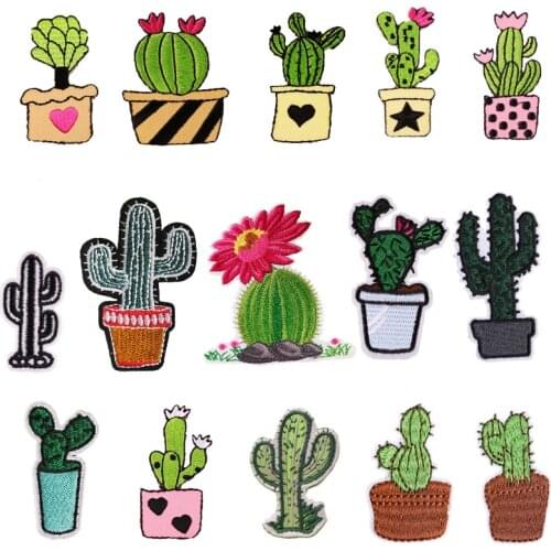 New Plant Embroidered Iron on Patch Clothes DIY Creative Badges Cactus Patches for Clothing Backpack Cowboy Jacket Stickers