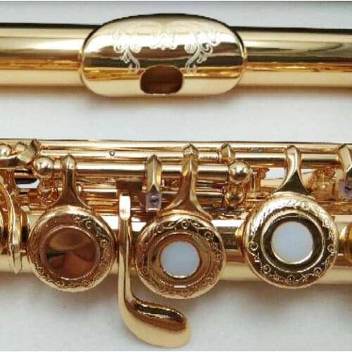 Brand New Music Fancier Club Flute Engraving Hand Carved Keys Gold Plating Flutes B Leg Open Holes 17 Gold Keys