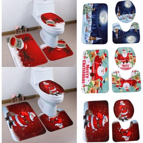 New Bathroom Toilet Cover Mat Christmas Decor Non-Slip Toilet Seat Covers Xmas Bathroom Rug Mat