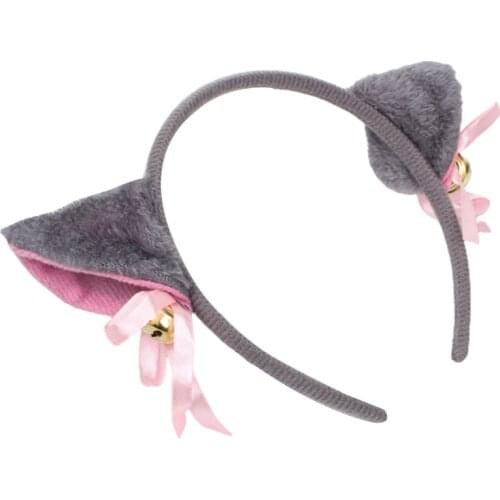 Plush Cat Ears Headband with Bowknot Bells Anime Lolita Masquerade Hair Hoop N7MF