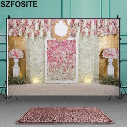 Romantic Bride Groom Church Engagement Party Beautiful Flowers Wall Background Photography Studio Wedding Photo Vinyl Backdrop