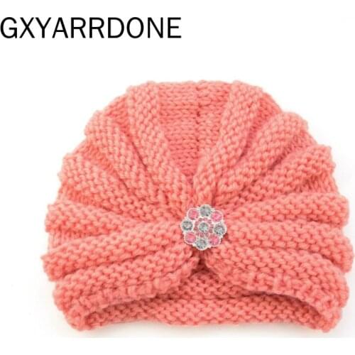 Knitted Baby Winter Hat 12 Colors Baby Rhinestone Beanie Turban Hats Kids India Cap Newborn Hat For Girls Toddler Accessories