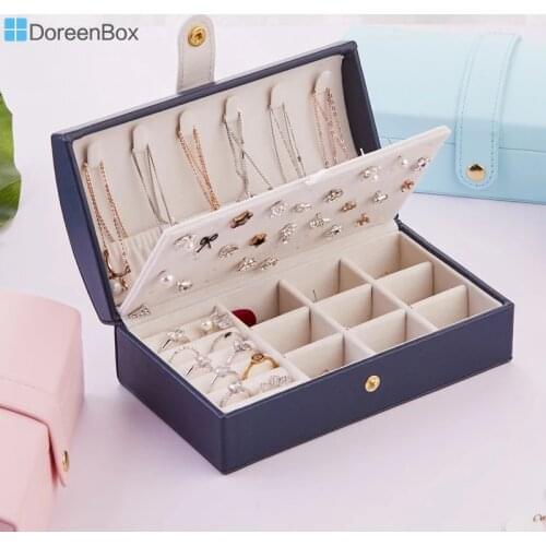 Doreen Box Double-Layer Velvet Jewelry Organizer Box PU Leather Jewelry Gift Arched Portable Jewelry Box for Women 17x9.5x6cm