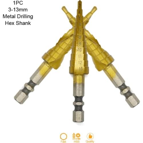 3-13MM Step Drill Bit Titanium Coated HSS Hexagon Shank Straight and Spiral Groove in Metal Wood