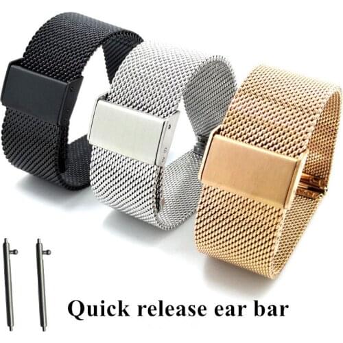18mm 20mm 22mm Universal Milanese Watchband Quick Release Watch Band Mesh Stainless Steel Strap Wrist Belt Bracelet Black