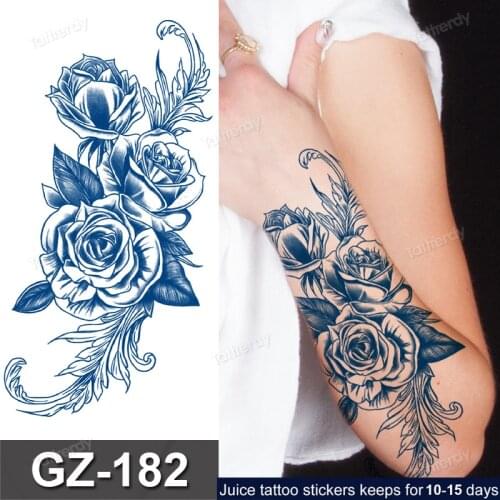 Waterproof Natural Juice Tattoo Sleeve Arm Band Body Art Painting Long Lasting Tattoo Sticker Rose Flower Pirate Compass Designs
