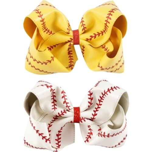 2pcs/lot 7 Inch Girls' Headwear Softball High Quality Leather Large Hair Bow with Clip Boutique Handmade Kids' Head Accessories
