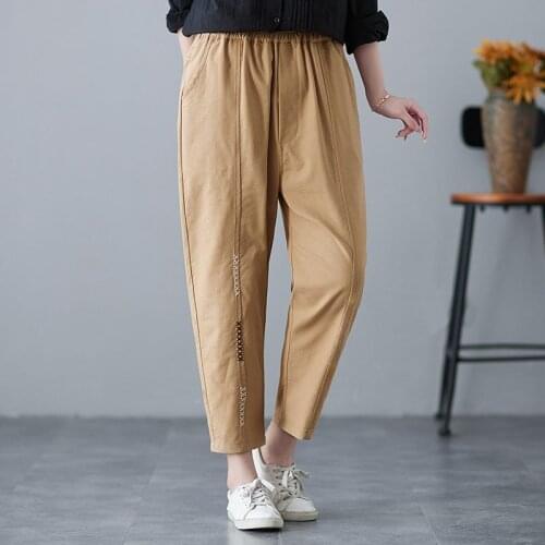 Women Cotton Linen Casual Pants New Arrival 2021 Spring Simple Style All-match Loose Female High Waist Harem Pants S3757
