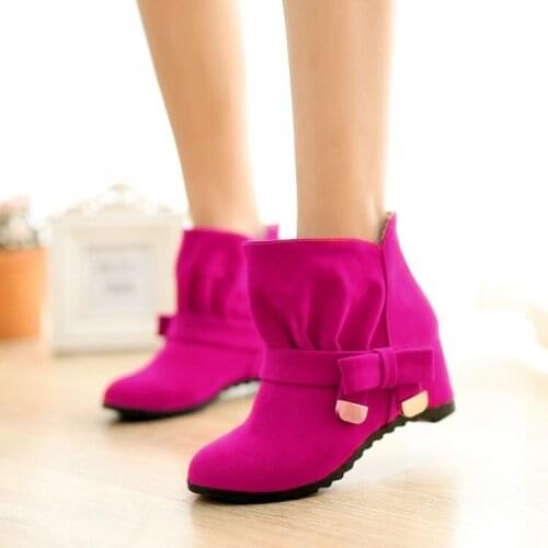 Female Fashion Increased button Winter Snow Boots Ladies Warm Fur Suede Wedge Ankle Boot Women plus size 35-43 woman shoes