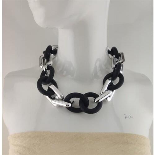 Ladies Women Gold Silver Chunky Statement Rubber Chain Necklace Choker For Women