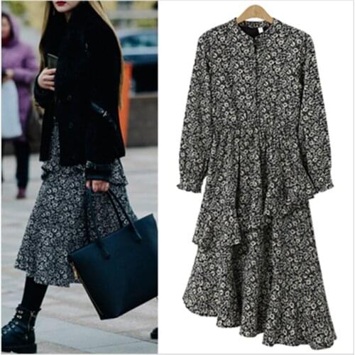 Autumn Dress Women Long Sleeve floral Dress Big Size XL-4XL Irregular Dress Elegant Lady Long Party Dresses Vestidos платье 935