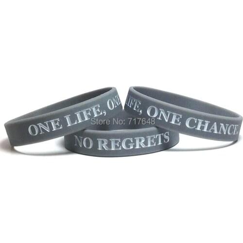 100pcs Inspirational Quote gray purple ONE Life, ONE Chance. NO Regrets wristband silicone bracelets free shipping by ePacket A