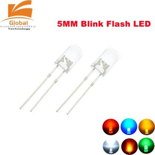 1000pcs 5mm LED Flash Light Emitting Diode Brightnes Original White RED Blue Green Yellow Orange Blinking 2Pin Clear Lampada