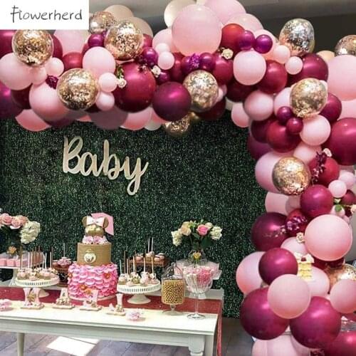 119Pcs Burgundy Pink Balloon Arch Garland Kit Confetti Latex Balloons Baby Shower Wedding Birthday Girl Party Decorations
