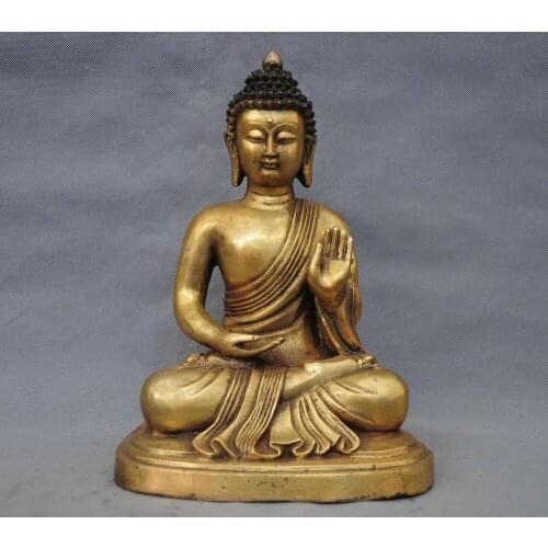 12" China Tibetan Buddhism Bronze Shakyamuni Buddha Statue