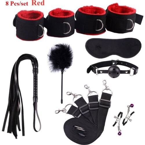 BDSM Sex Toys For Couples Sexy Leather Kits Plush Sex Bondage Set Handcuffs Games Whip Gag Nipple Clamps Exotic Accessories
