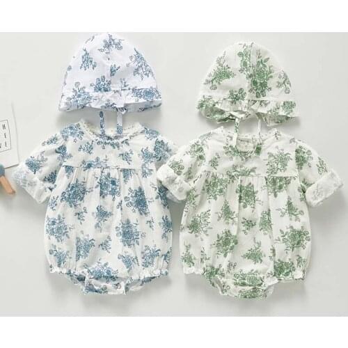 Autumn New Baby Girls Bodysuits Floral Infant Girl Clothes Long Sleeve Bodysuit One piece With Hat Baby Outerwear