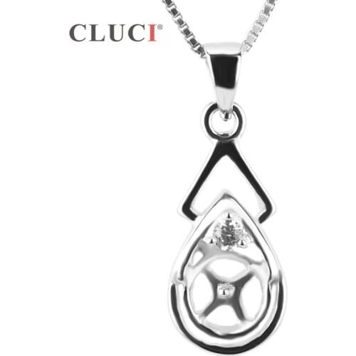 CLUCI Oval Women Silver 925 Pearl Pendant Mounting Fashion Zircon Charms Pendant Jewelry SP129SB