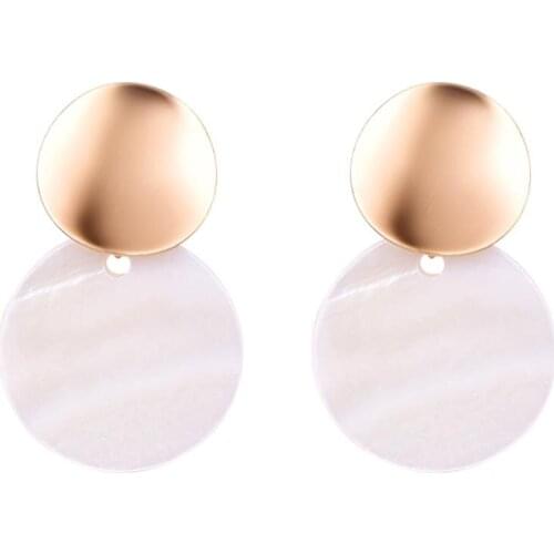 HC 2019 Fashion Round Shell Pendant Drop Earrings for Women Gold Geometric Summer Earrings Charm Jewelry kolczyki pendientes W