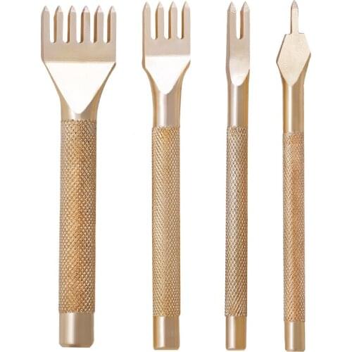 Imzay 4mm 1/2/4/6 Prong Golden Leather Punching Tools, Tool steel DIY Diamond Lacing Stitching Chisel Set Leather Craft Punchin