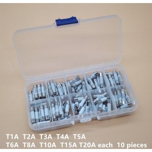 100PCS Ceramics Fuses Kit Slow Blow 5x20mm 1A 2A 3A 4A 5A 6A 8A 10A 15A 20A 250V 5*20 Protective Insurance Tube Set