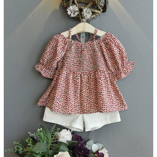 Girls Sets New Spring Summer Floral Children Sleeveless T-shirt+Solid Shorts 2PCS Kids Suit Fashion 2-7T Children Clothes