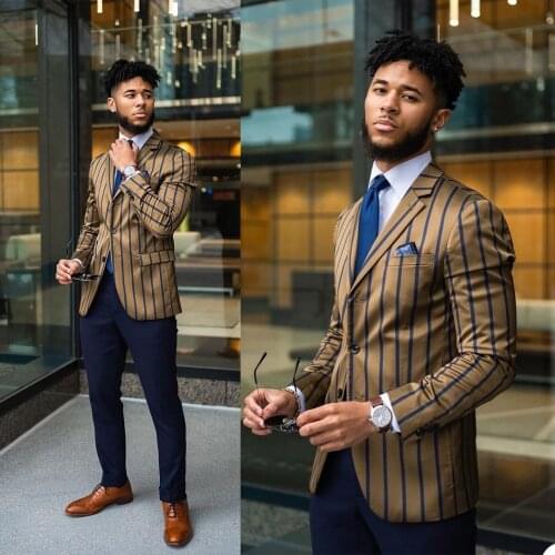 Handsome Stripe Men Tuxedos Metro Notched Lapel Two Buttons Slim Fit Blazer Smart Casual Party Jacket 1 Piece