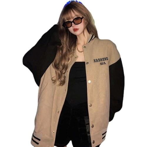 Spring Japanese College Style Hit Color Baseball Uniform Jacket Female Retro Hong Kong Flavor Loose Harajuku Korean Jacket