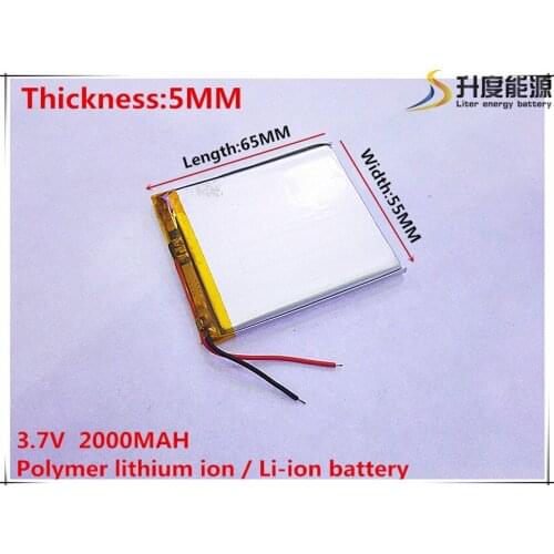 3.7V 2000mAh 505565 Lithium Polymer Li-Po li ion Rechargeable Battery cells For Mp3 MP4 MP5 GPS mobile bluetooth