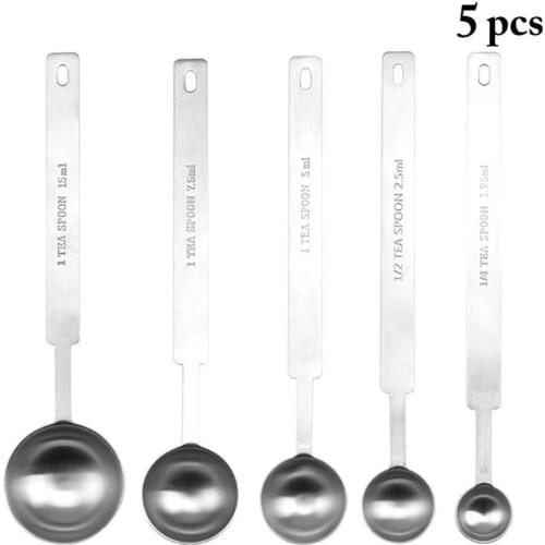 Kapmore 5Pcs/Set Stainless Steel Measure Spoon Graduated Measuring Scoop Measure Teaspoon Kitchen Measuring Accessories