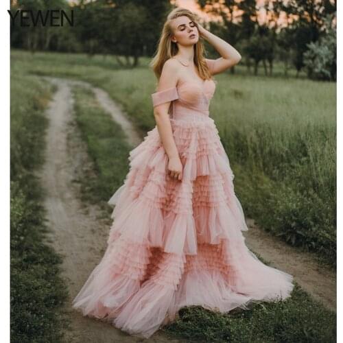 Tiered Tulle Evening Dress 2021 Elegant Sweatheart Photography Dress Gown for Pregnant Woman Plus Size YEWEN Robe De Soiree
