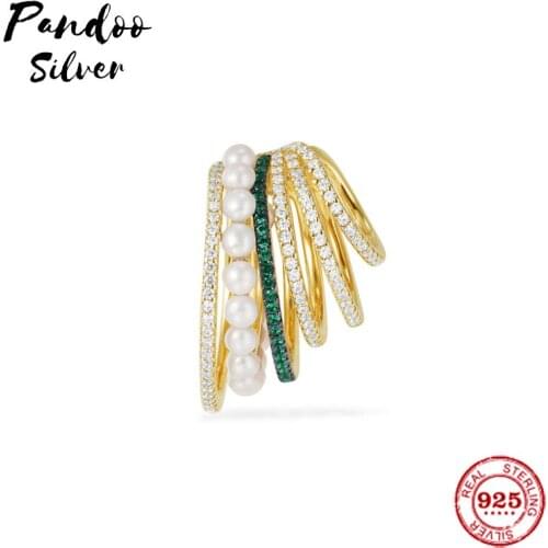 Pandoo Fashion Charm Original 1:1 Copy Single Earrings, White & Green Six Hoop Luxury Earrings For Female Jewelry Gift