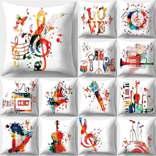 Musical Instrument Pattern Decorative Cushions Pillowcase Polyester Cushion Cover Throw Pillow Sofa Decoration Pillowcover 40948
