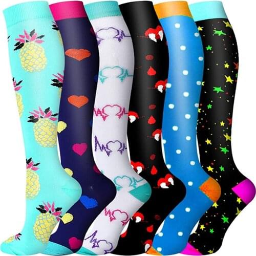 58 Style Compression Socks Men Women Sports Running Geometric Patterns Anti Fatigue Pain Relief Knee High Compression Stockings