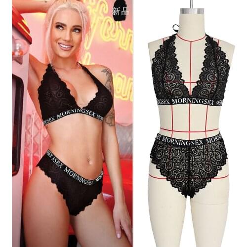 2021 babydoll sex New Women Sport Bra Sets black Lace Letter Lingerie Set Push Up Corset Bralette Summer Thong Bikini Set