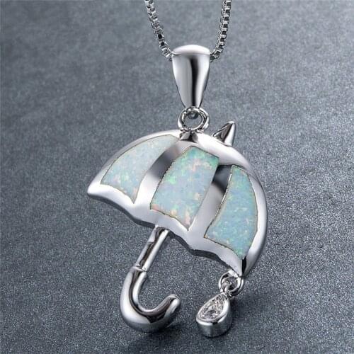 Cute Umbrella Design Blue/Green/White Zircon Pendant Necklace Fashion Women Crystal Necklace Jewelry Party Girl Gifts