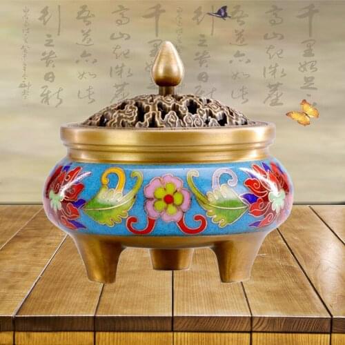Cloisonne Enamel Incense Burner Three-Legged Copper Incense Burner Coil Incense Cone Incense Aroma Burner Decoration Ornaments