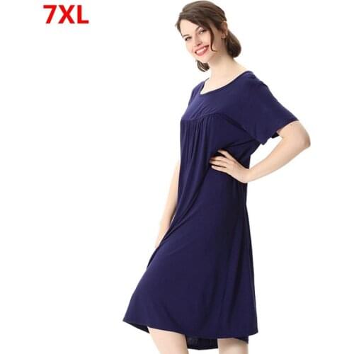 Oversized short-sleeved Pajamas dress female loose plus size modal long sleep skirt Nightdress sleepwear women big size 6XL 7XL