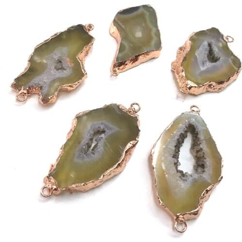 Natural Stone slice Agates Pendants Double hole connector for Jewelry Making DIY Necklaces Accessorie Size 25x50mm-30x50mm