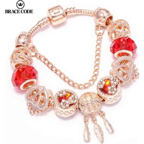 BRACE CODE Rose gold series Bracelets With Silver Color Beads Fine Bracelets & Bangles For Women Fashion Jewelry Pulseira