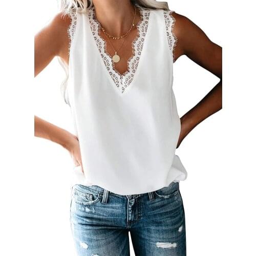 Women Deep V-Neck Sleeveless Summer Top Lace Trim Cami Sexy Solid Color Vest Streetwear Casual Ladies Clothing Vintage Clothes