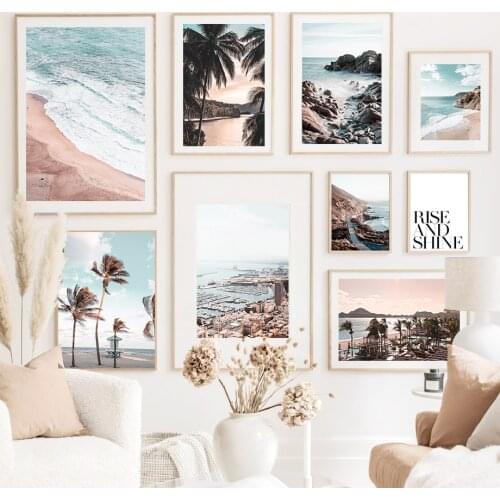 Tropical Beach Sea Waves Palm Tree Love Wall Art Canvas Painting Nordic Posters And Prints Wall Pictures For Living Room Decor