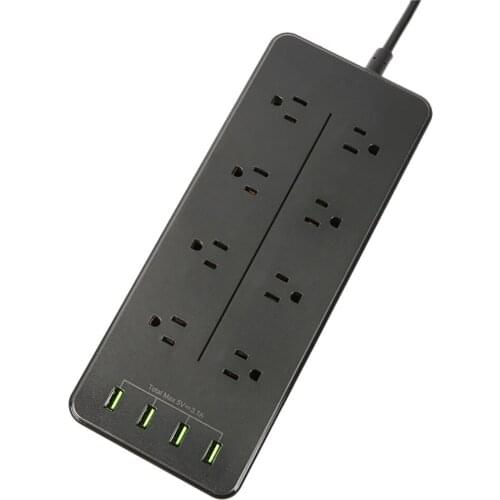 Power Strip 2500W With 8 Outlets And 4 USB Fast Charging Port Surge Protector 6 Feet Cable For Home Bedroom-US Plug Promotion